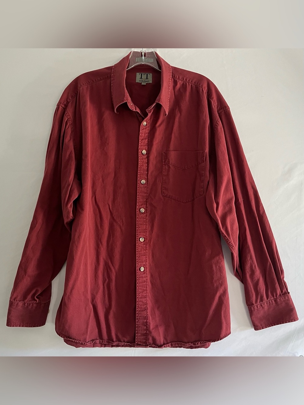 Vintage TT & Co Burgundy 100% Cotton Button Down Overshirt L